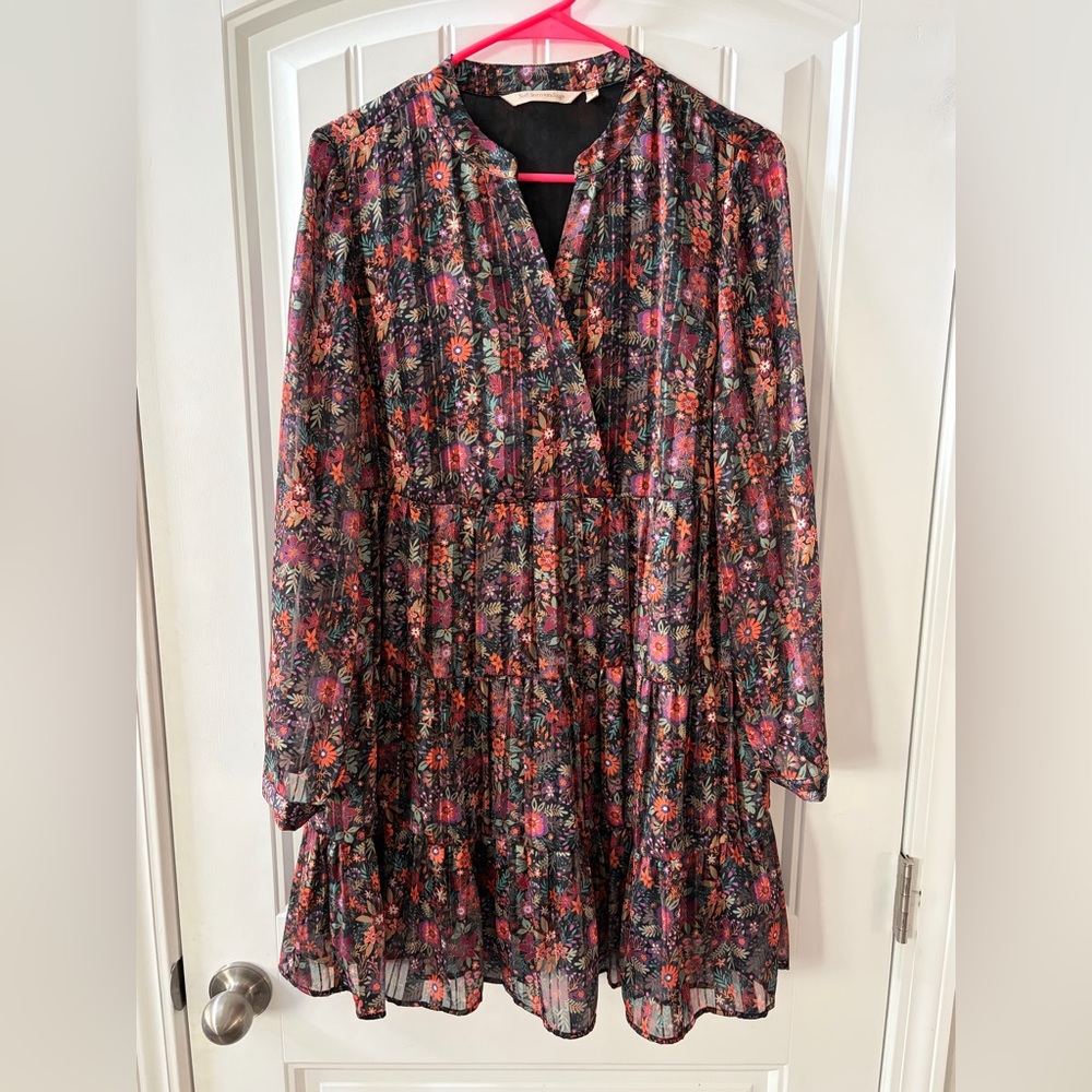 Soft Surroundings Castile Black Floral Tiered Tunic Dress Sz Small